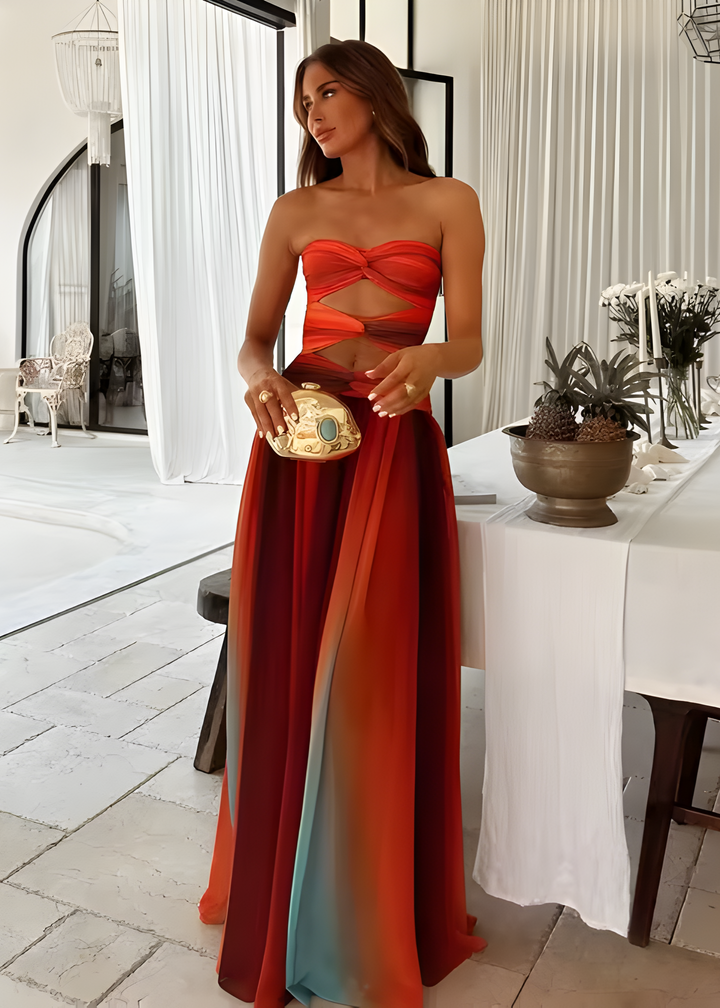 Elegant women's maxi dress, perfect for special occasions like a wedding guest or formal evening gown. Chic long design.