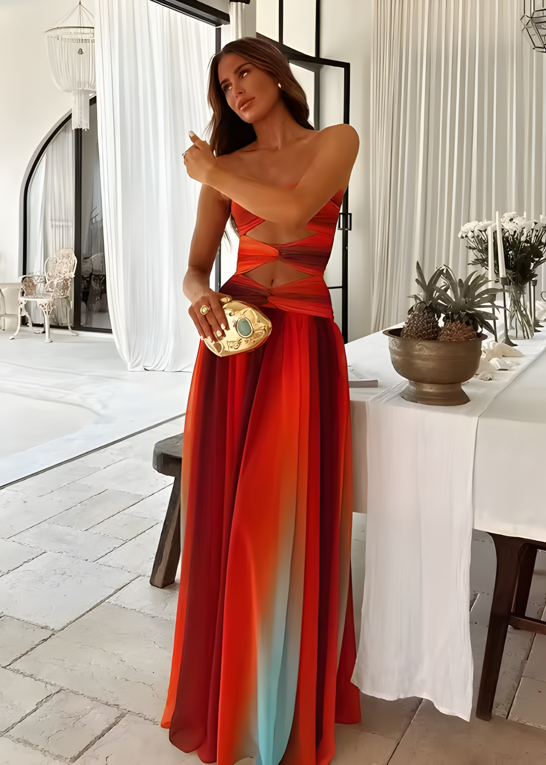 Women's formal maxi dress, a stunning long evening gown for special occasions, ideal for wedding guests.