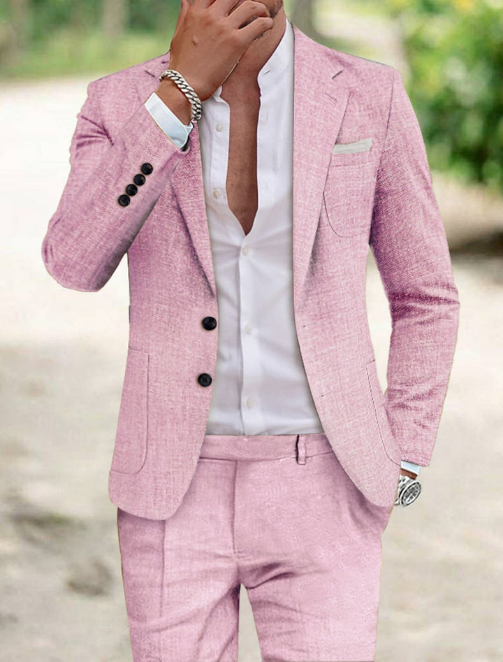 Elegant men's slim fit tailored suit with two-button single-breasted jacket. Ideal for formal and business wear.