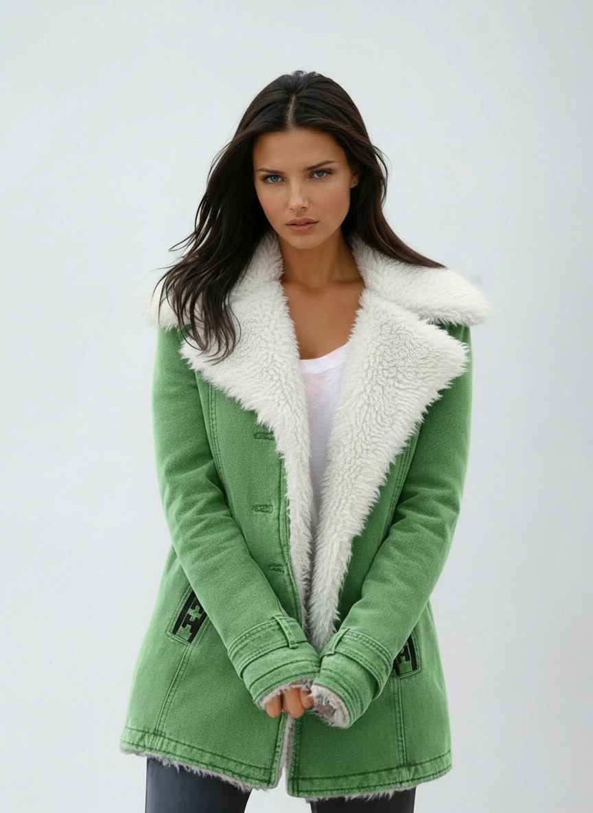Elegant women's winter coat, long sleeve, button front for cold weather style.