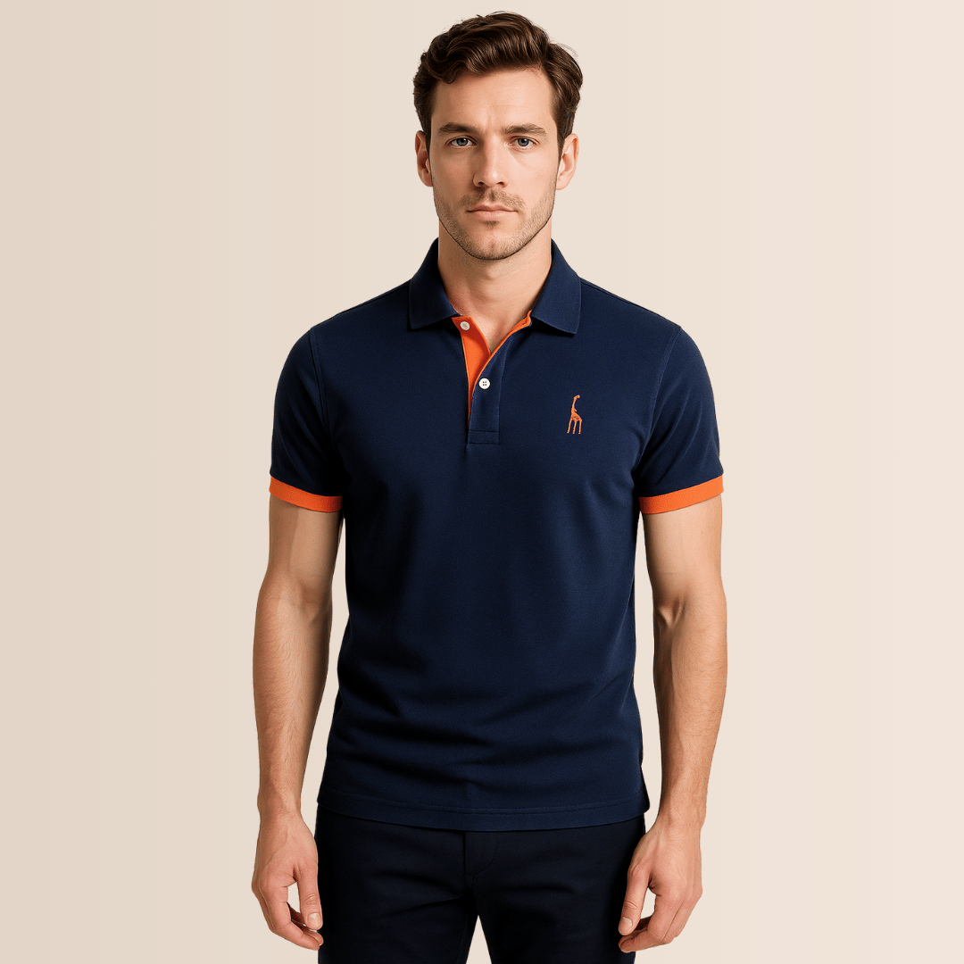 Men's stand collar V-neck polo shirt, short sleeve, perfect for casual spring & summer everyday wear.