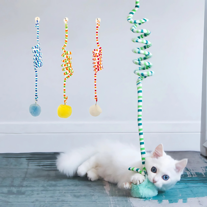 Interactive spiral cat toy with bell for active feline play & enrichment, encouraging exercise.