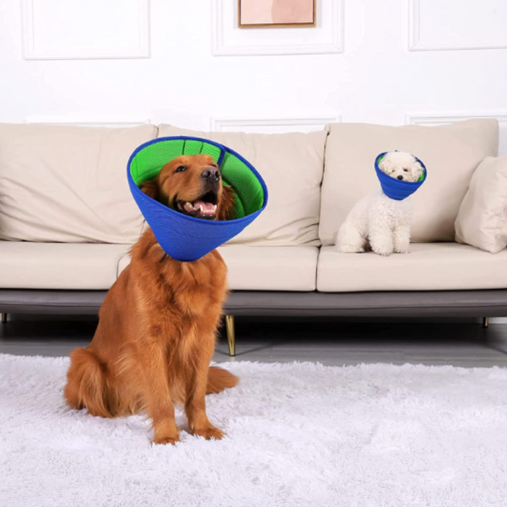 Soft pet recovery cone collar for dogs & cats, offering comfortable post-surgery wound protection & healing.