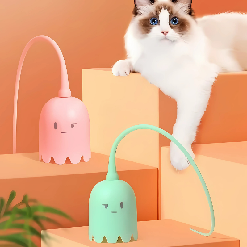 Rechargeable interactive silicone cat tail toy for active feline fun and hunting play.