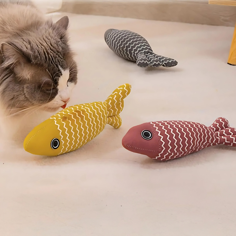 3-pack interactive catnip fish toys for cats, stimulating play & hunting instincts. Durable kitten toy.
