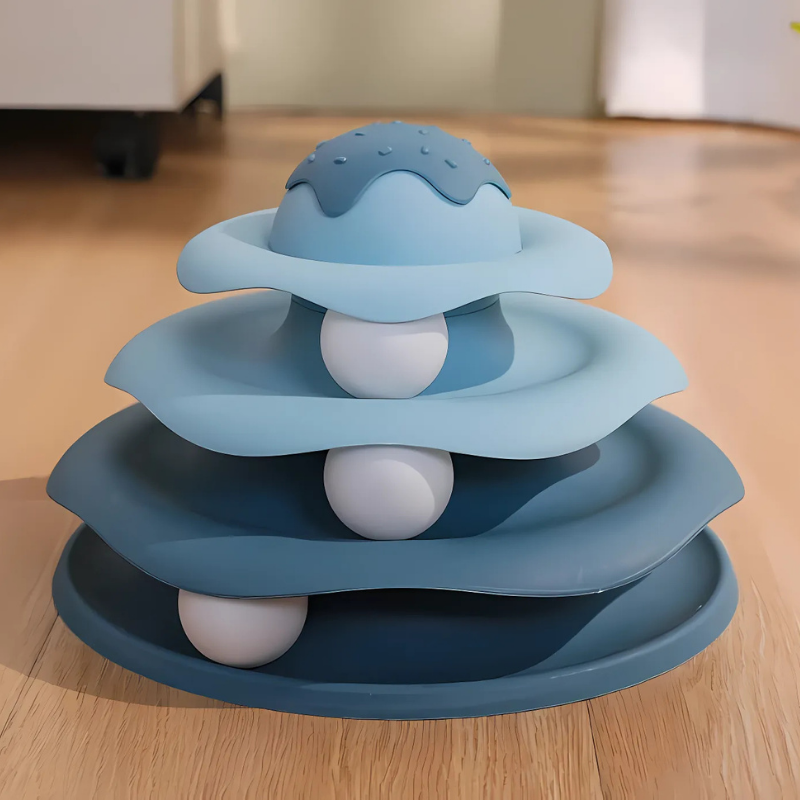 PawTornado spinning track toy for feline entertainment & enrichment. Interactive cat play.