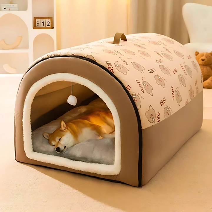 Foldable memory foam pet bed and house for small dogs & cats, offering cozy flannel comfort and versatile design.