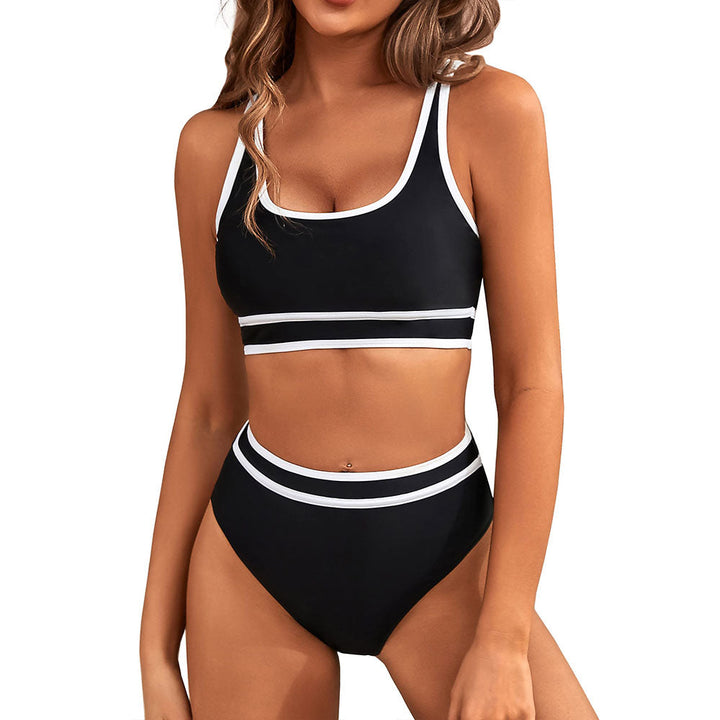 Modern women's sports bikini set, a stylish & supportive two-piece for active swimwear. Perfect summer beach outfit.