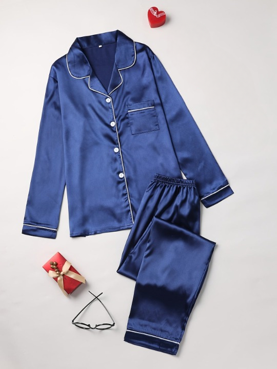 Soft feel ladies satin pajama set, silky sleepwear designed for luxurious comfort and relaxed nights.