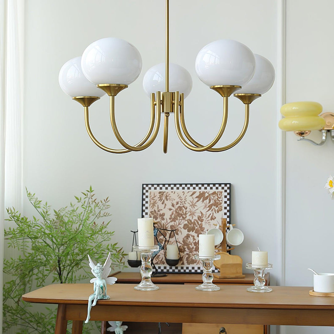Elegant chrome pendant with diffused light, modern home decor for living spaces.