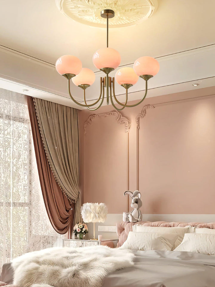 Elegant chrome circle ceiling lamp, minimalist design for a sophisticated bedroom.