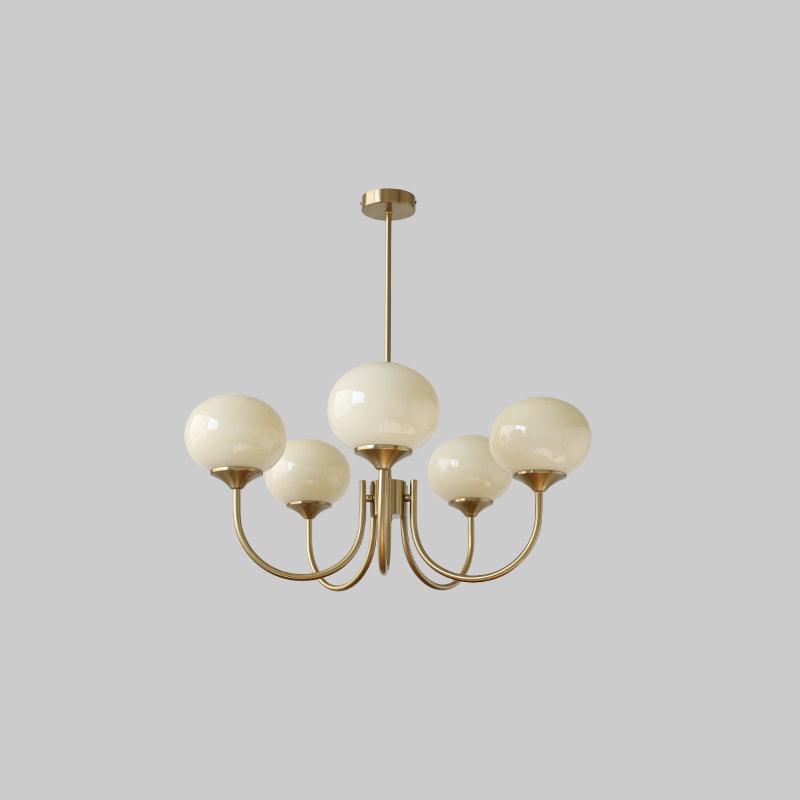Elegant chrome pendant, glass globe, contemporary decor for a home office.