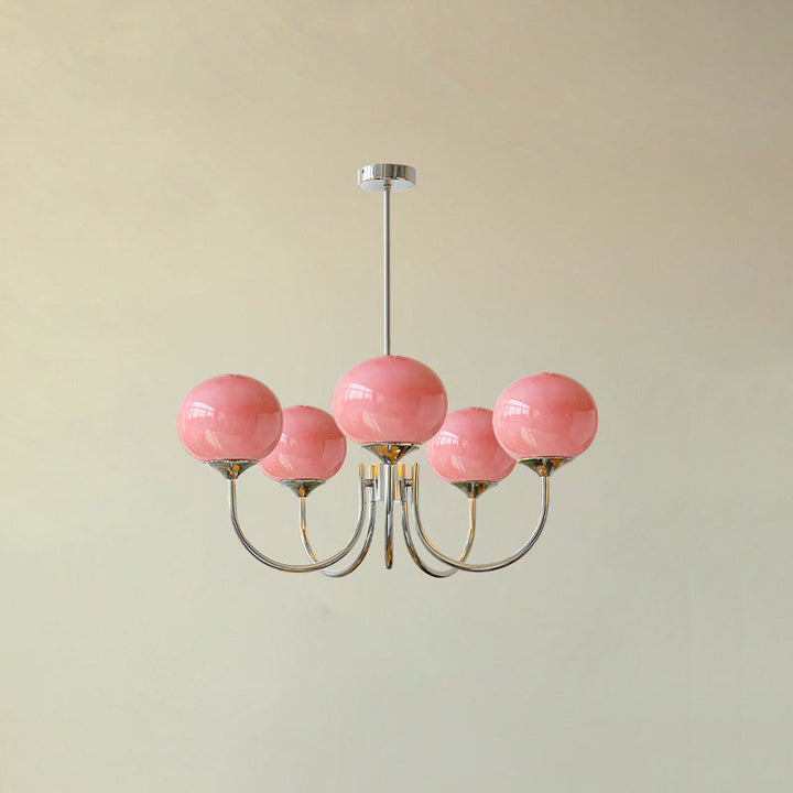 Elegant chrome pendant, glass globe, contemporary decor for a home office.