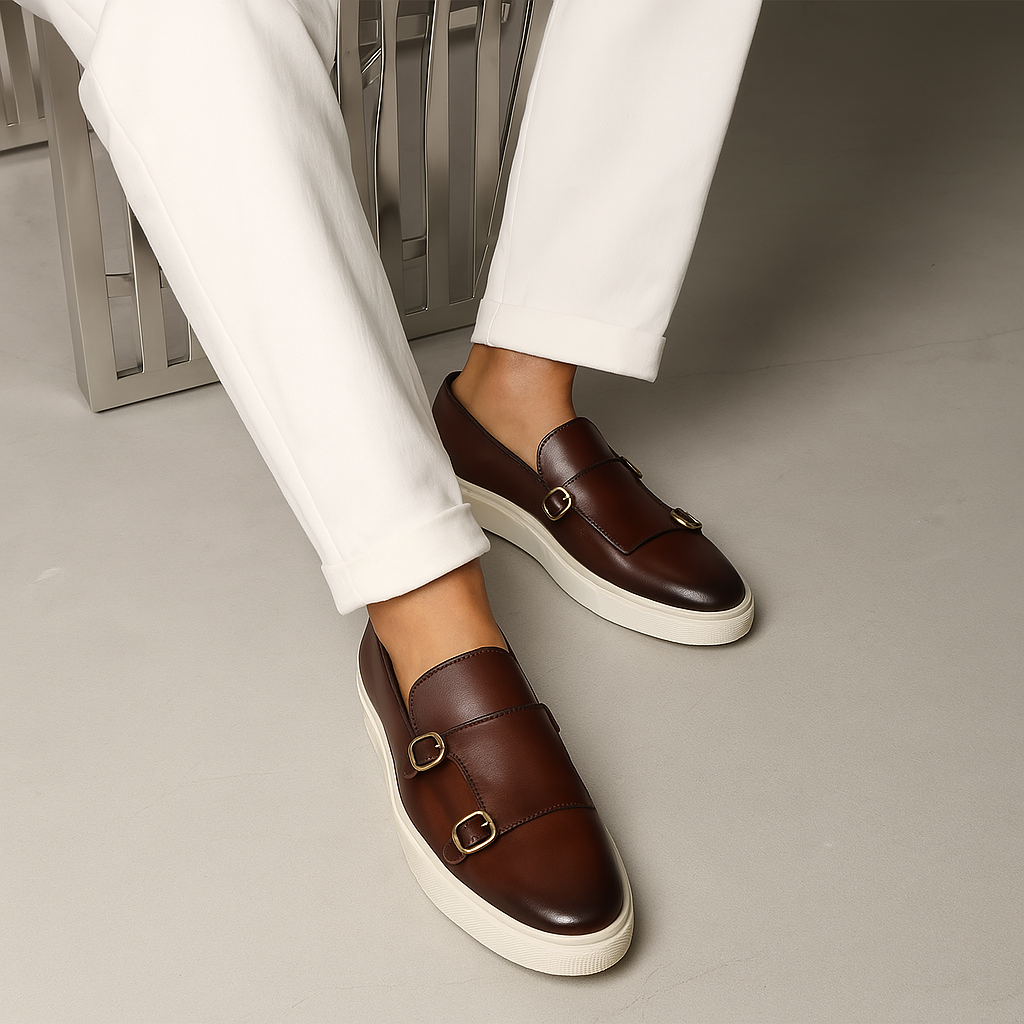 Comfortable men's sophisticated buckle loafers, ideal formal footwear or stylish casual dress shoes.