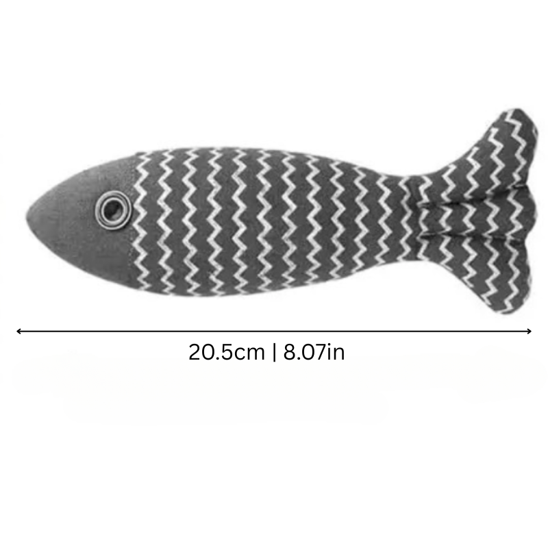Interactive catnip fish toy for cats and kittens. Provides stress relief, busts boredom, & promotes active play.