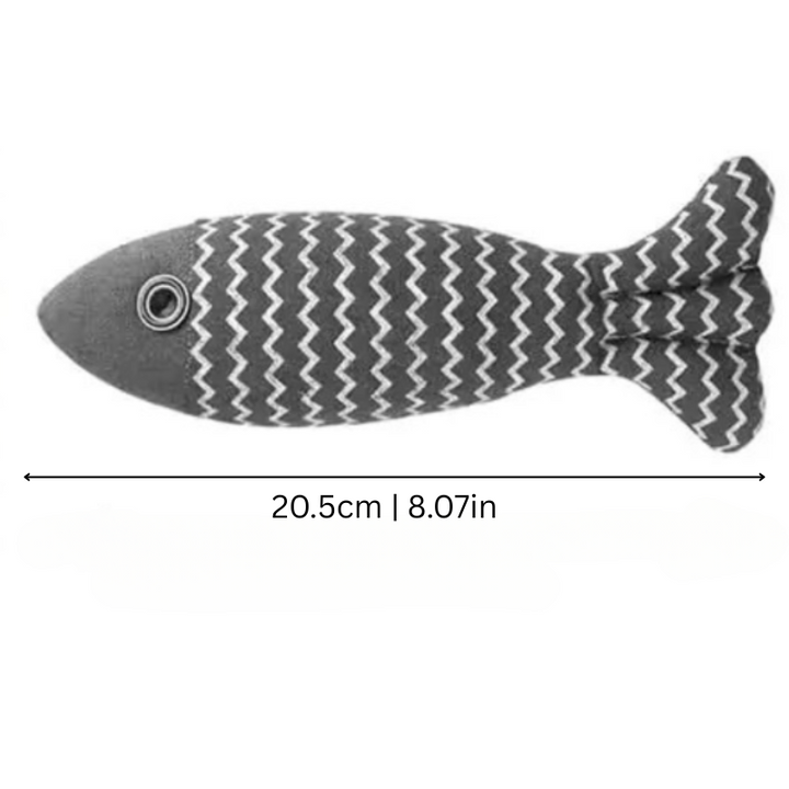 Interactive catnip fish toy for cats and kittens. Provides stress relief, busts boredom, & promotes active play.