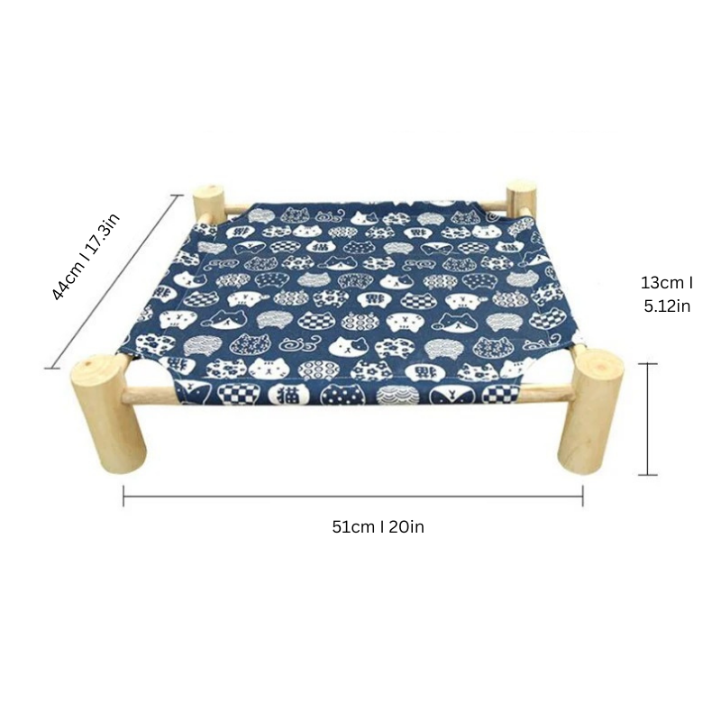 Elevated cat bed promotes airflow for pet health, ideal for indoor/outdoor use, with washable cover.