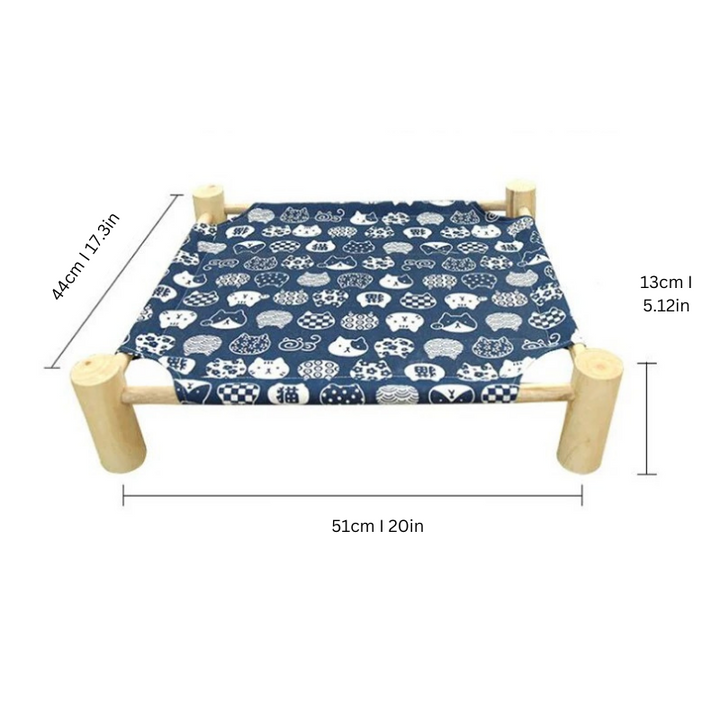 Elevated cat bed promotes airflow for pet health, ideal for indoor/outdoor use, with washable cover.