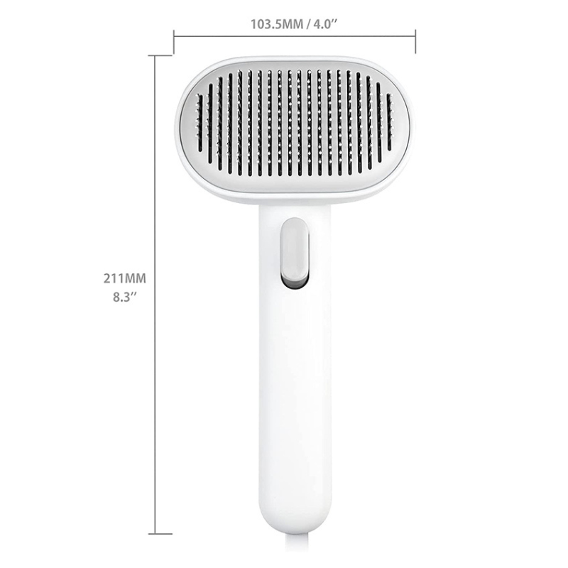 Ergonomic self-cleaning cat brush for gentle deshedding & pet massage. Easy fur removal, healthy shiny feline coat.