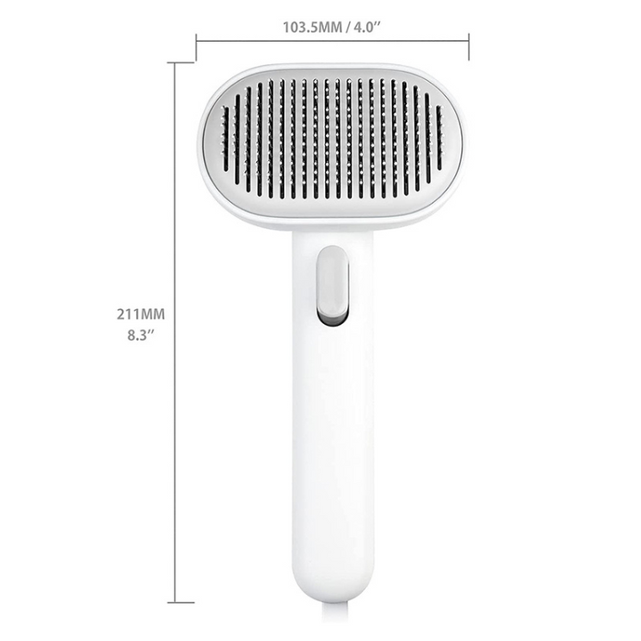 Ergonomic self-cleaning cat brush for gentle deshedding & pet massage. Easy fur removal, healthy shiny feline coat.