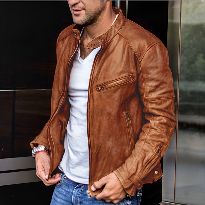 Stylish men's waterproof zipper jacket. Elegant all-season outerwear, a classic addition to any men's fashion wardrobe.