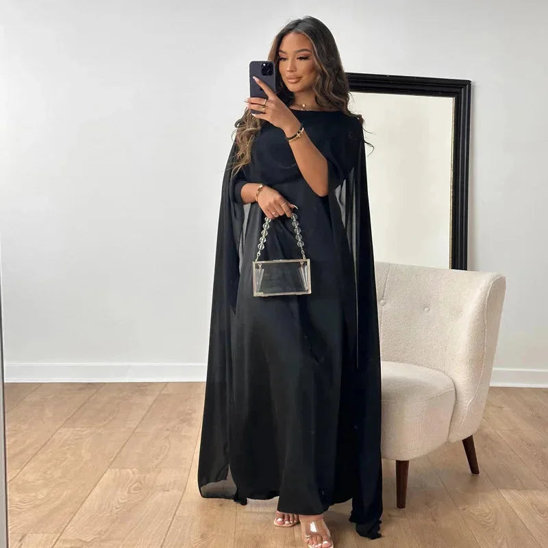 Versatile women's long maxi dress with flowy batwing sleeves. Effortlessly elegant for casual, summer, or occasion wear.
