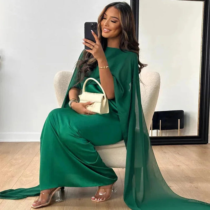 Stylish women's flowy batwing sleeve maxi dress. Comfortable, long, and elegant for everyday or special occasions.