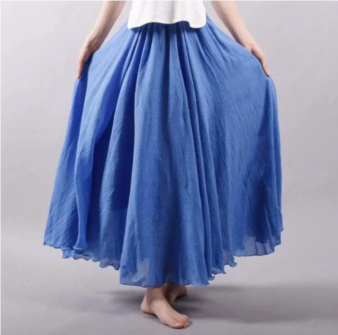Comfortable long boho skirt for women, versatile for elegant or casual wear, a summer fashion essential.