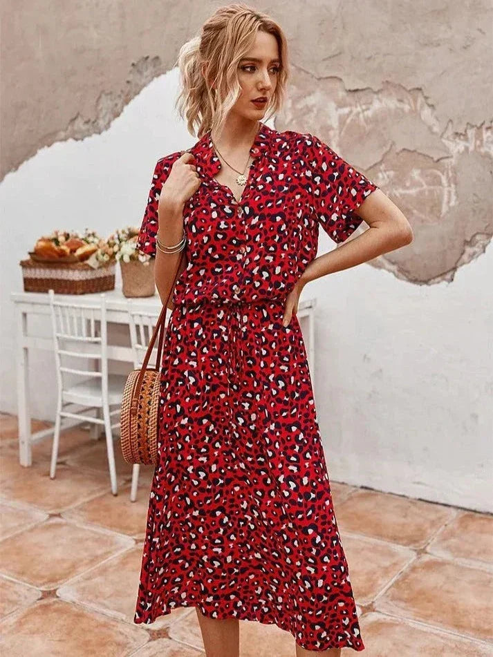 Perfect women's polka dot short sleeve shirt dress for casual outings or spring & summer events.