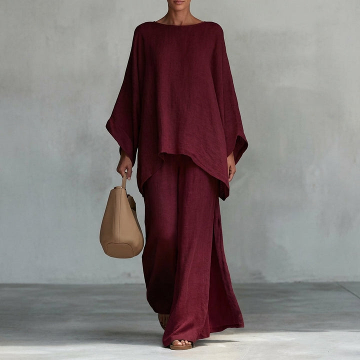 Women's elegant long sleeve wide-leg pants two-piece set, flattering and flowy, great for summer fashion.