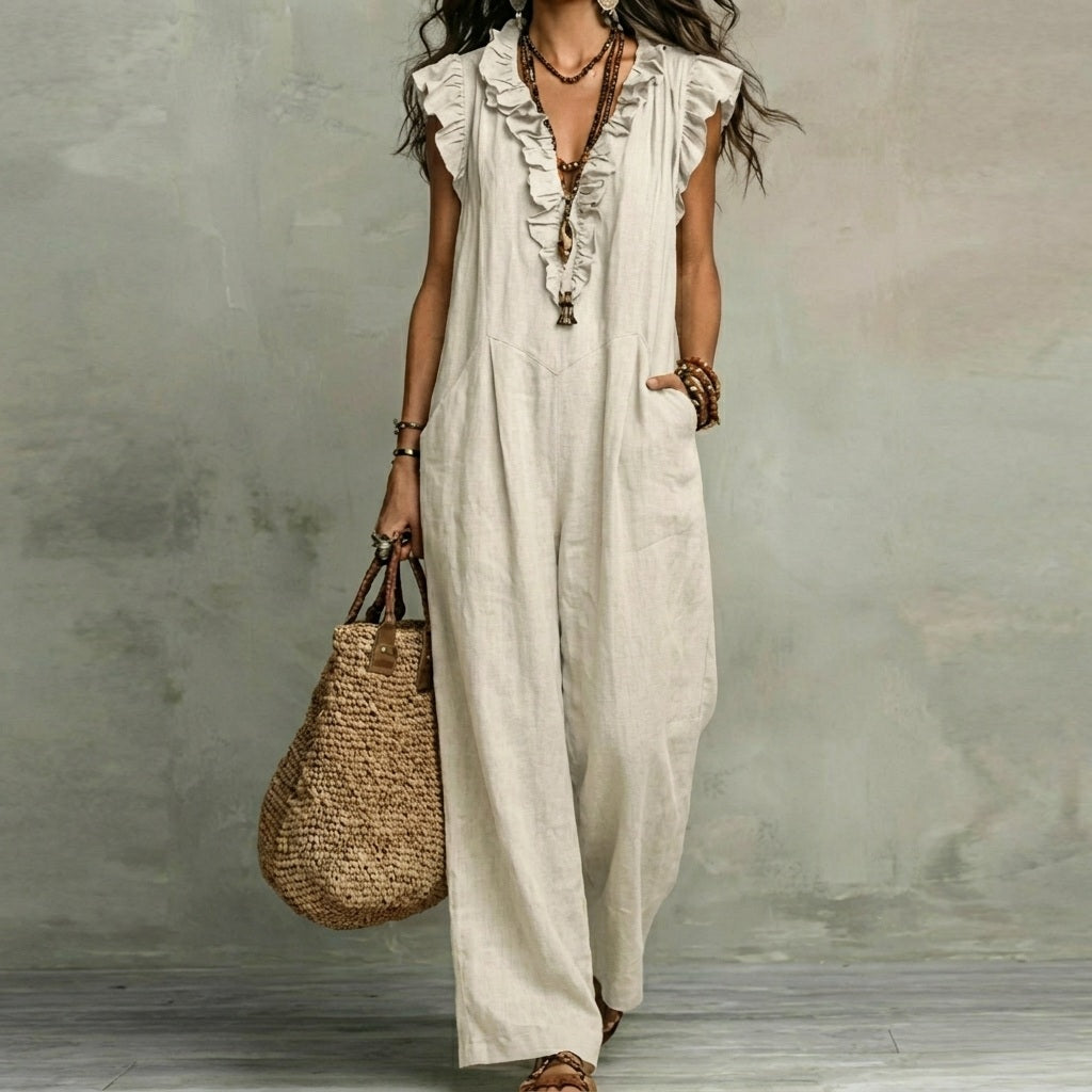 Beautiful women's ruffle V-neck maxi dress. A comfortable and elegant choice for summer fashion.