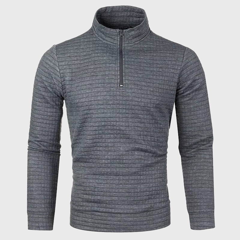Men's quarter-zip stand collar jumper for effortless style & warmth. A comfortable textured knit pullover.