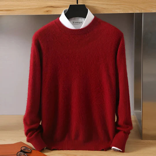 Winter men's lightweight O-neck pullover. Cozy long sleeve knit top, essential for cold weather comfort.