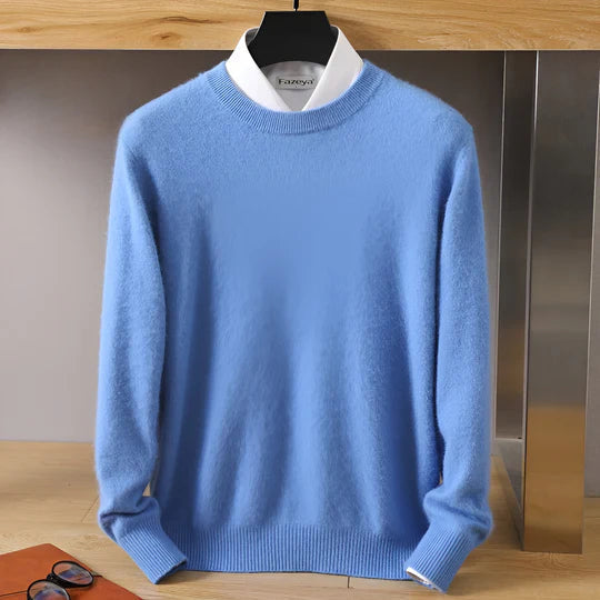 Soft knit men's lightweight O-neck pullover. Essential long sleeve sweater for sophisticated comfort.
