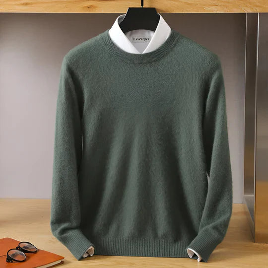 Autumn men's lightweight O-neck pullover. Warm, versatile long sleeve knit top for cool weather comfort.
