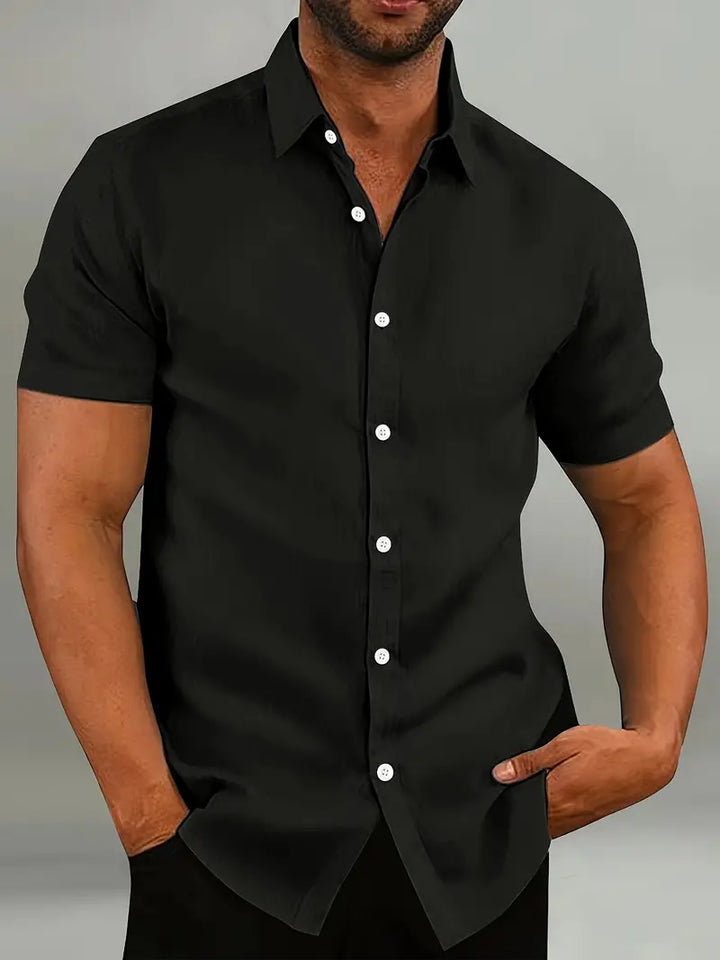 Casual short-sleeve collared shirt for men, ideal lightweight wear for hot summer days.