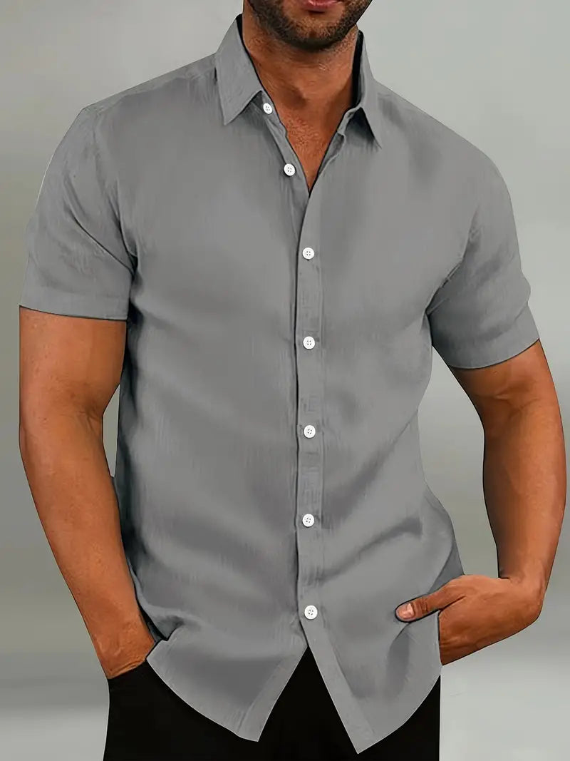 Lightweight men's casual short-sleeve shirt, classic collar, perfect for summer comfort.