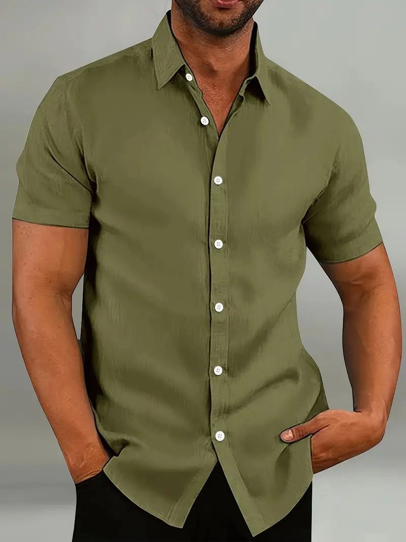 Breezy men's lightweight short-sleeve summer shirt with classic collar for a relaxed style.