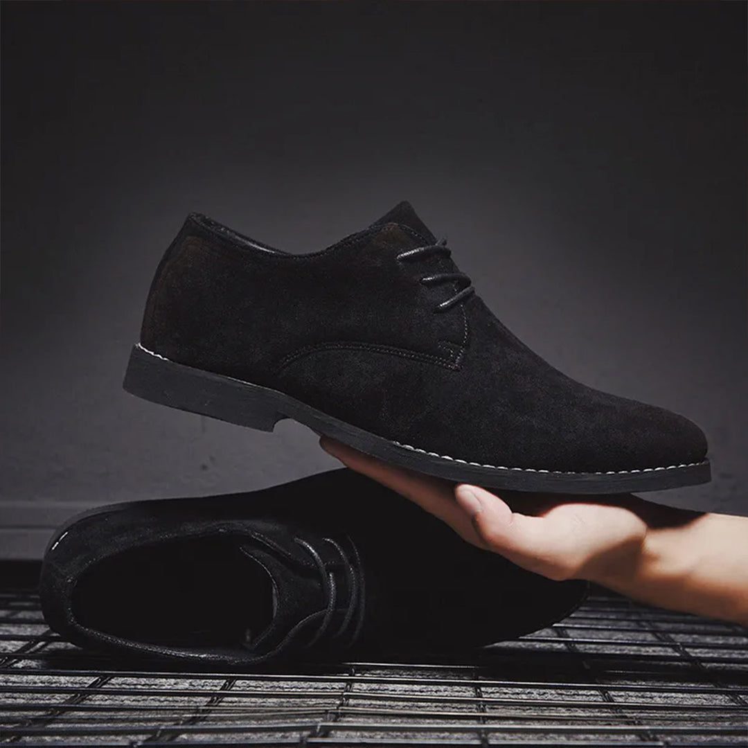 Men's sophisticated dress shoes, black lace-up for business, weddings, & events.