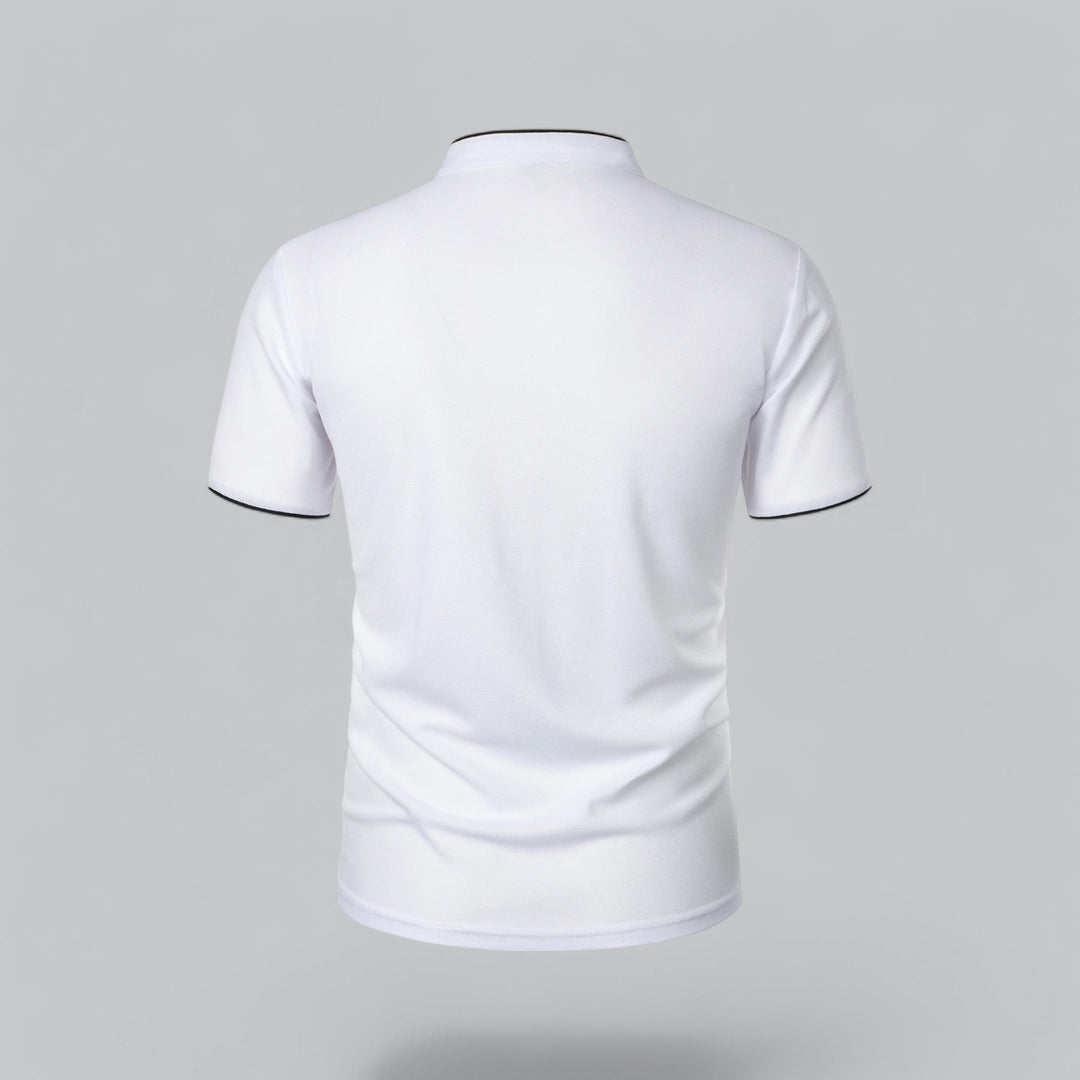 Summer style men's collarless polo shirt, light & breathable for warm weather.