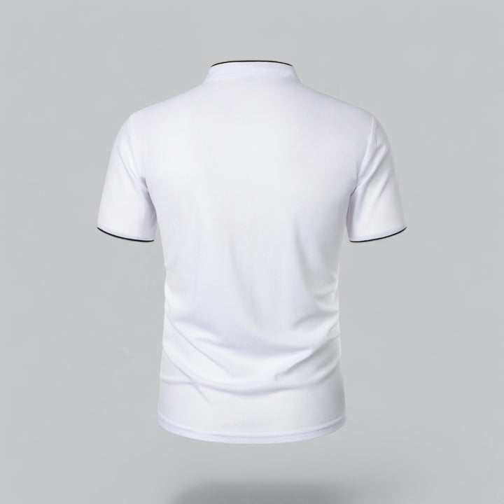Summer style men's collarless polo shirt, light & breathable for warm weather.