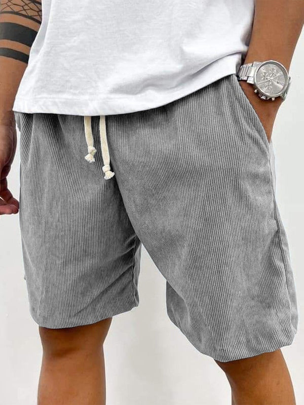 Casual men's ribbed corduroy stretch shorts. Versatile and comfortable for warm weather adventures.