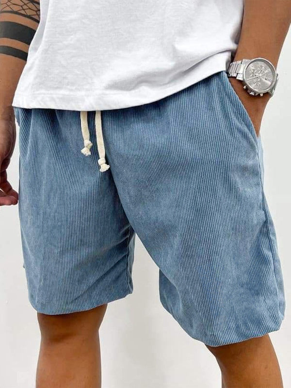 Men's ribbed corduroy stretch shorts for comfortable spring & summer wear. Relaxed fit, casual style.