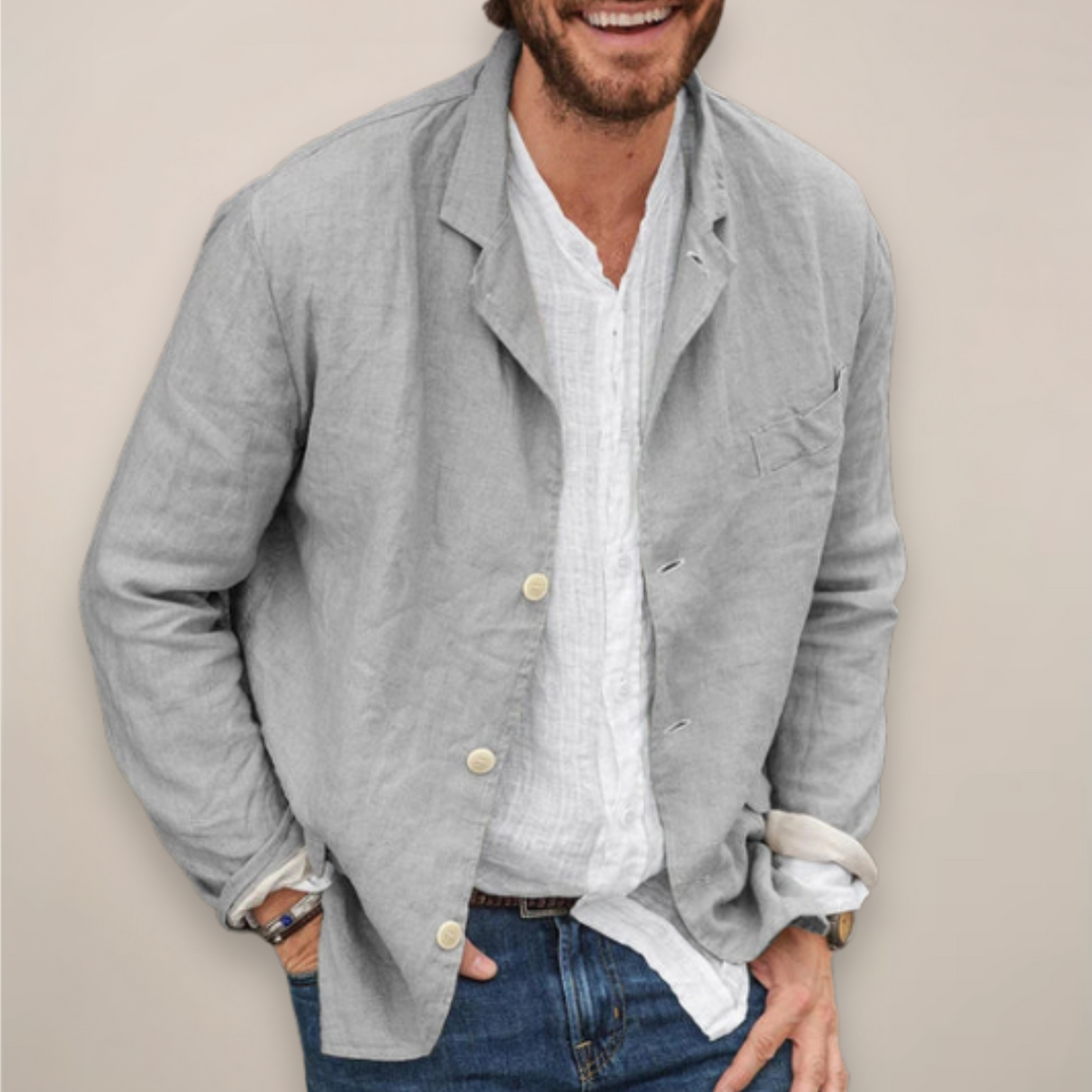 Lightweight, breathable men's relaxed fit summer blazer. Ideal for comfortable casual jackets in warm weather.
