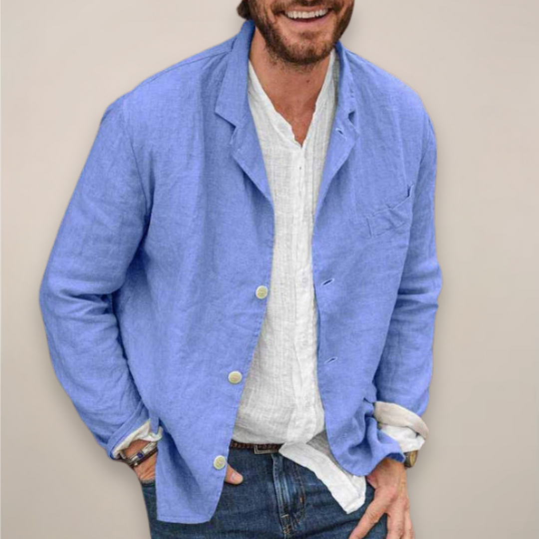 Stylish men's summer blazer. Relaxed fit and breathable, this casual jacket is perfect for smart casual fashion.