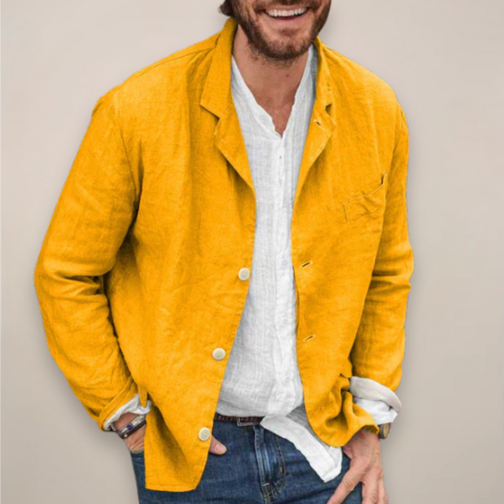 Mens relaxed fit summer blazer: lightweight, breathable casual jacket for smart casual looks in warm weather.