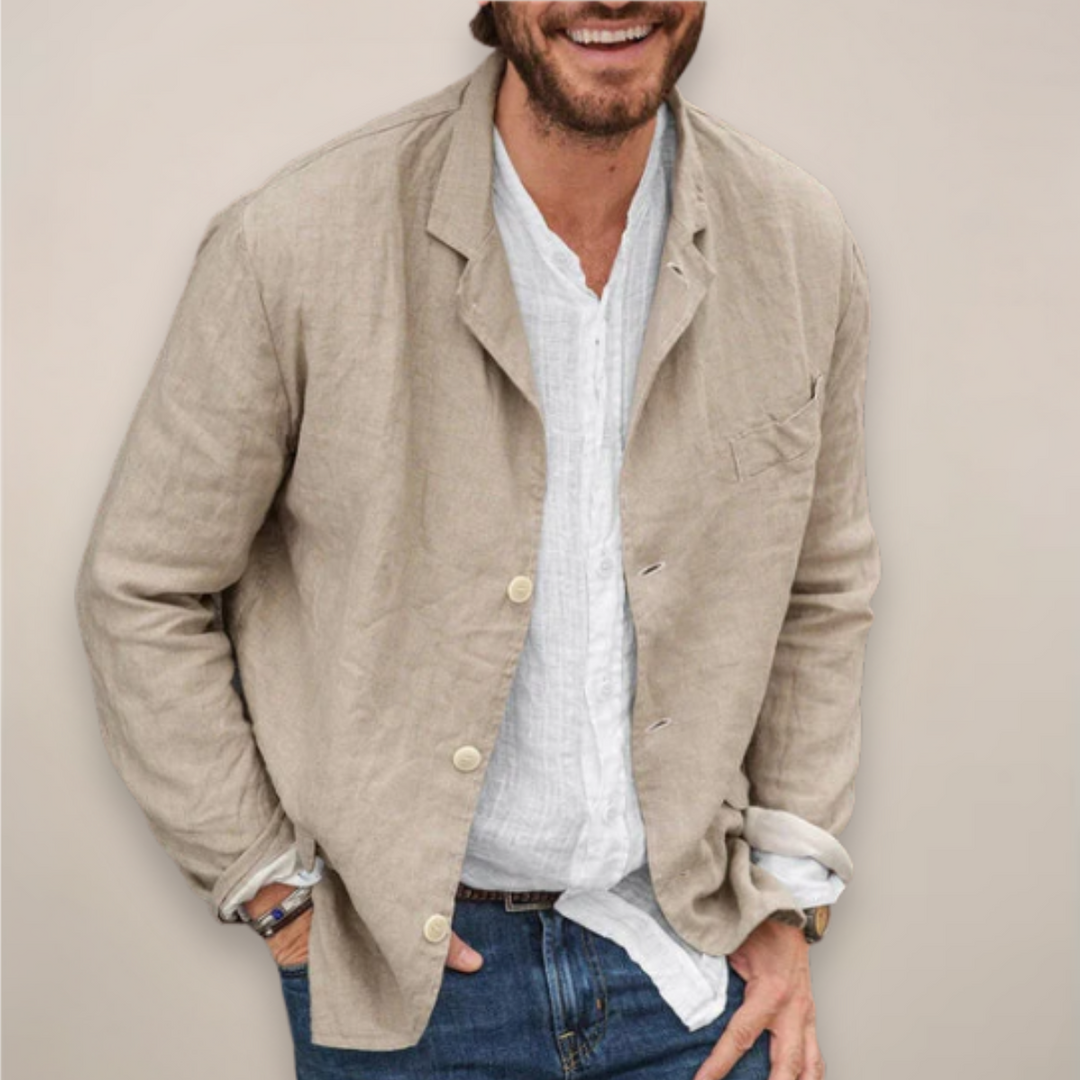 Men's relaxed fit breathable summer blazer jacket, perfect for warm weather smart casual style.