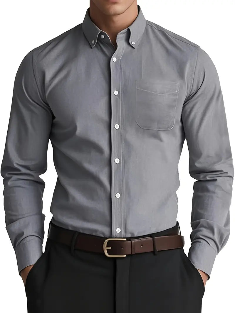 Stylish men's casual button-down long-sleeve shirt. Ideal for work, business casual, or weekend fashion.
