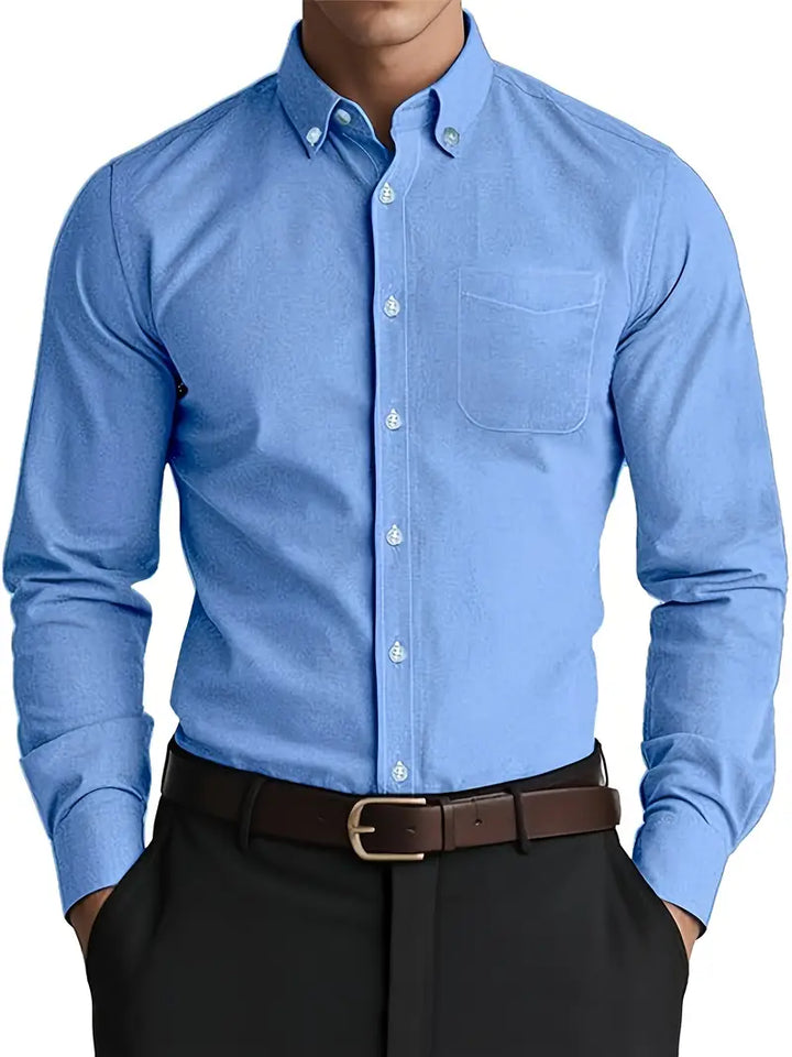 Classic men's long-sleeve button-down shirt. Comfortable casual wear for any day, from work to weekend outings.