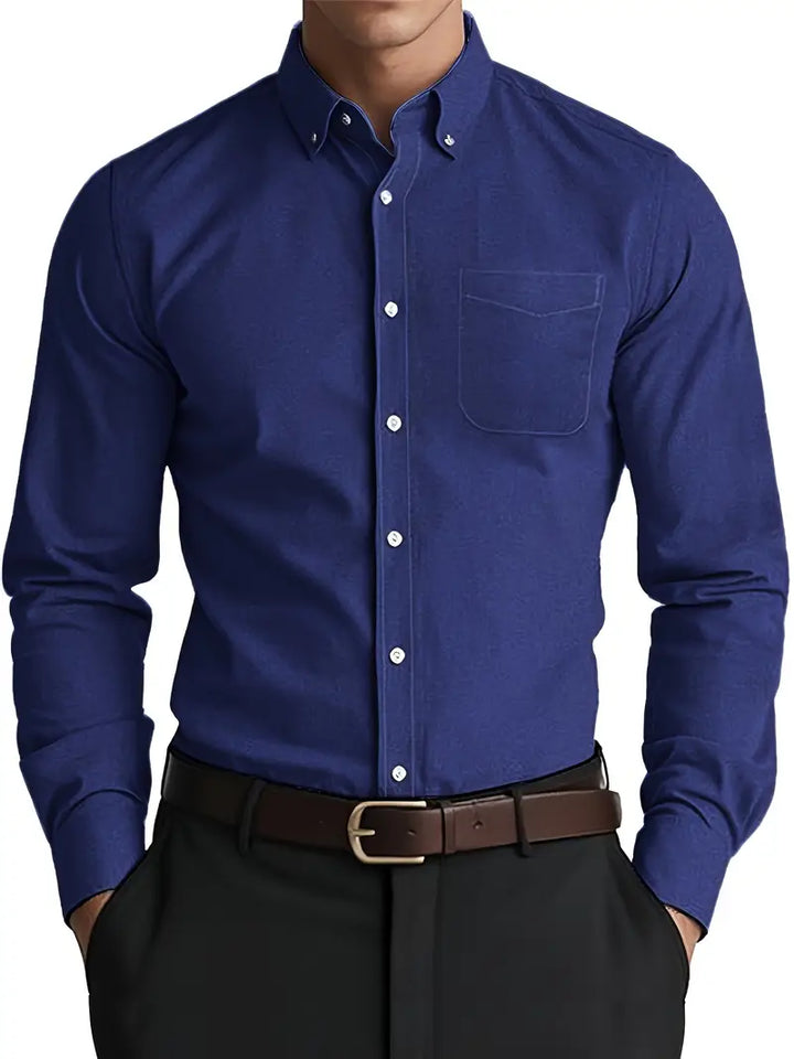 Durable men's button-down long-sleeve shirt. A timeless, versatile piece for modern men's work and casual fashion.